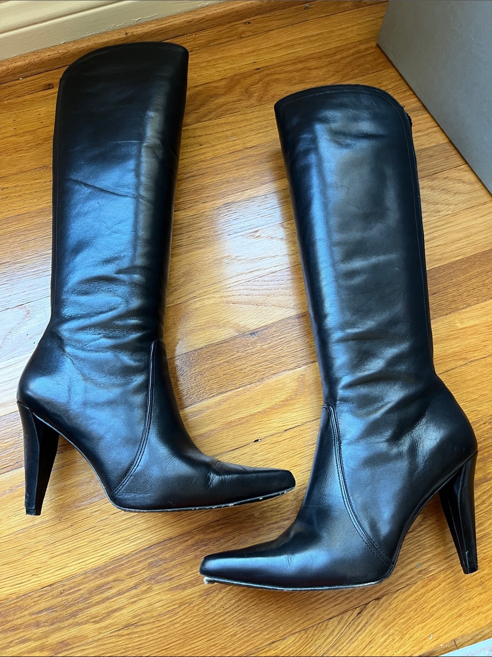 Kenneth Cole New York Black Leather Knee-High Boots Streetwise Size 6 + OG Box